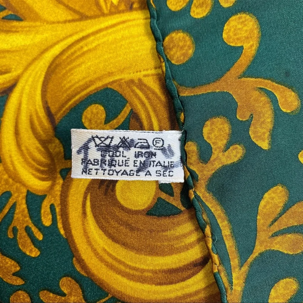 CHANEL Large Green and Gold Floral Silk Scarf
